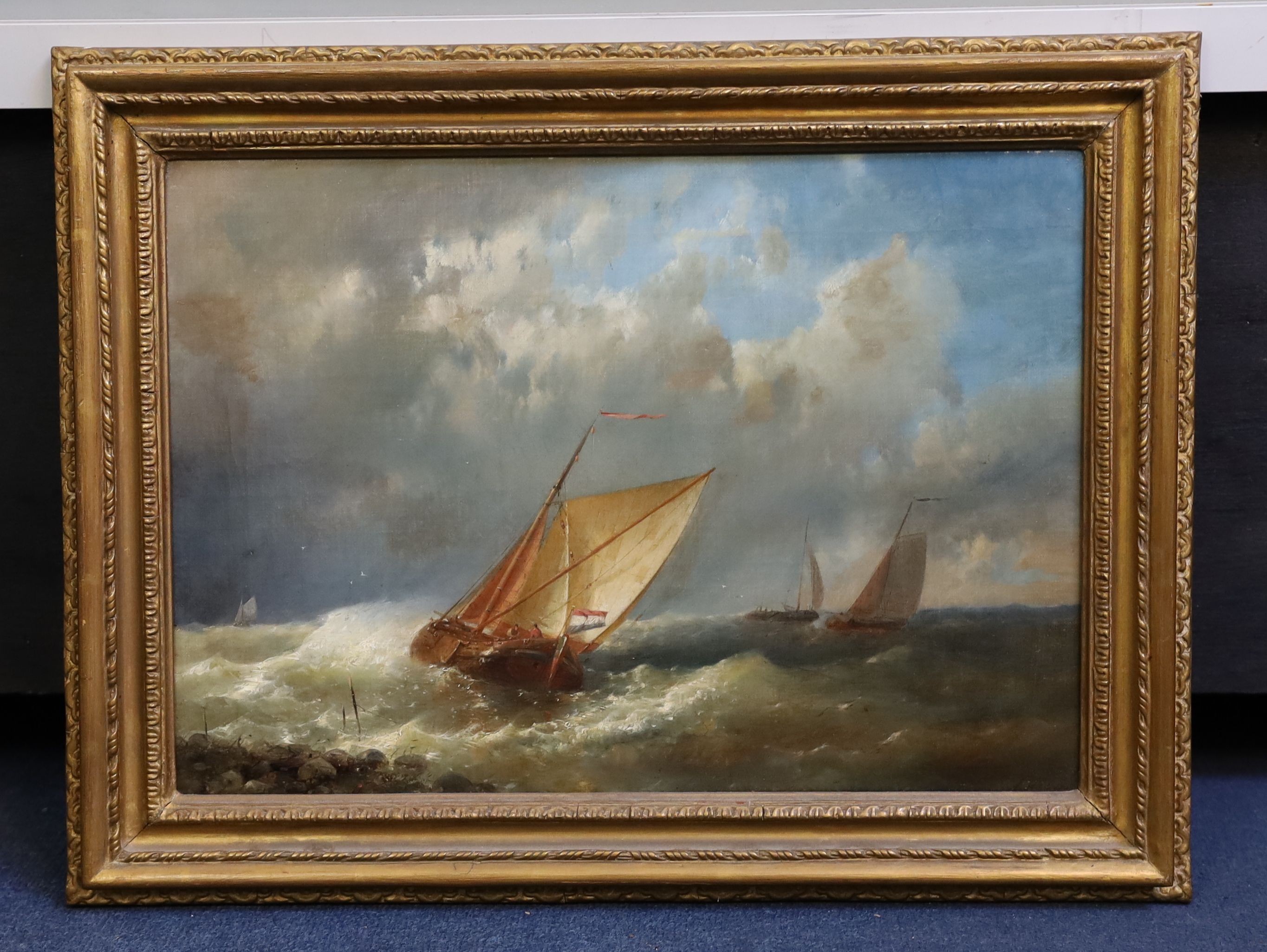 Abraham Hulk (Dutch, 1813-1897), Dutch vessels off the coast, oil on canvas, 30 x 43cm